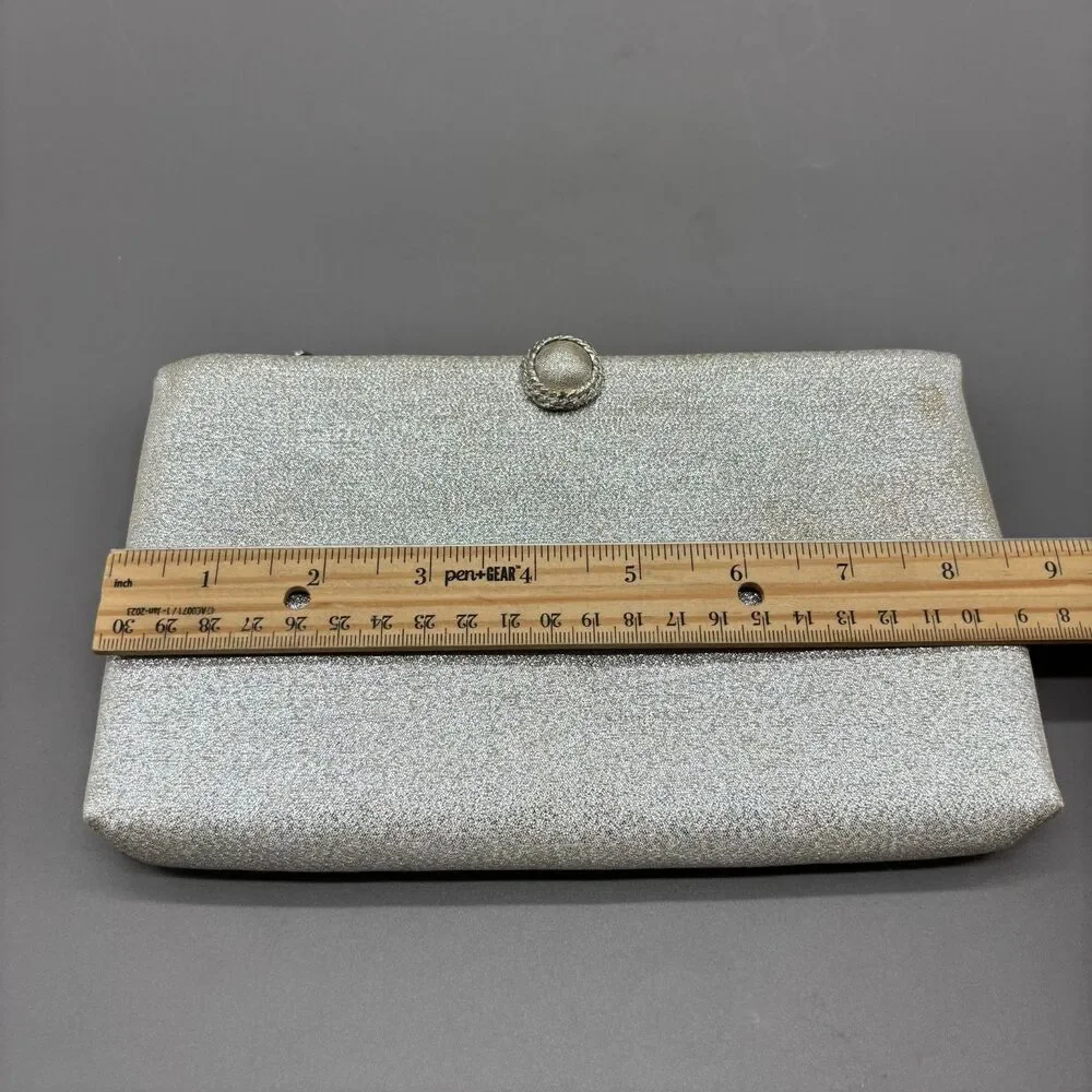 Vintage After Five Silver Metallic Evening Clutch Purse Chain Strap Made USA